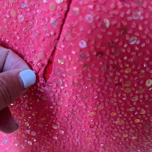 Jovani Pink Beaded Silk Gown with Train 10 - Picture 9 of 17